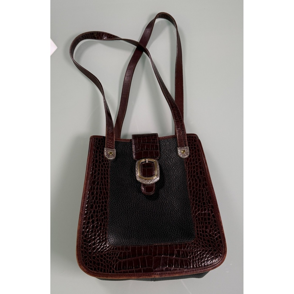 VTG Brighton Black & Brown Croc-Embossed Leather Shoulder Bag Serial# A118563